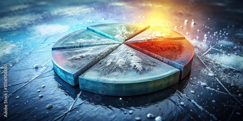 Vibrant 3D Pie Chart with Cold Icy Texture Effect, Weathered Appearance, Frozen Colors, Dynamic Visual Representation of Data, High Dynamic Range, Colorful Statistics Illustration