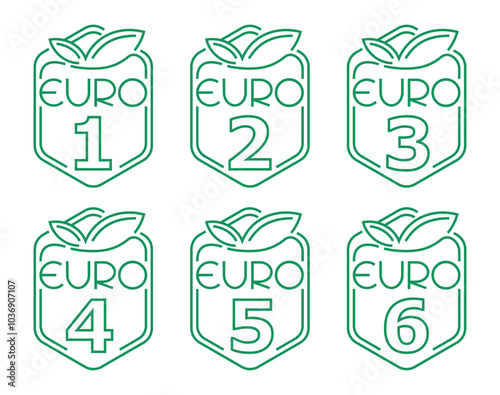 Europe emission standards - EURO from 1 to 6. In thin line