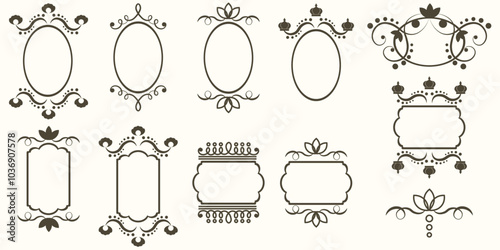 Set of beautiful Vintage Frame with blank copy space. Collection royal oval Vintage Frame isolated white background. Vector illustration for invitation greeting card cover template design. EPS 10 