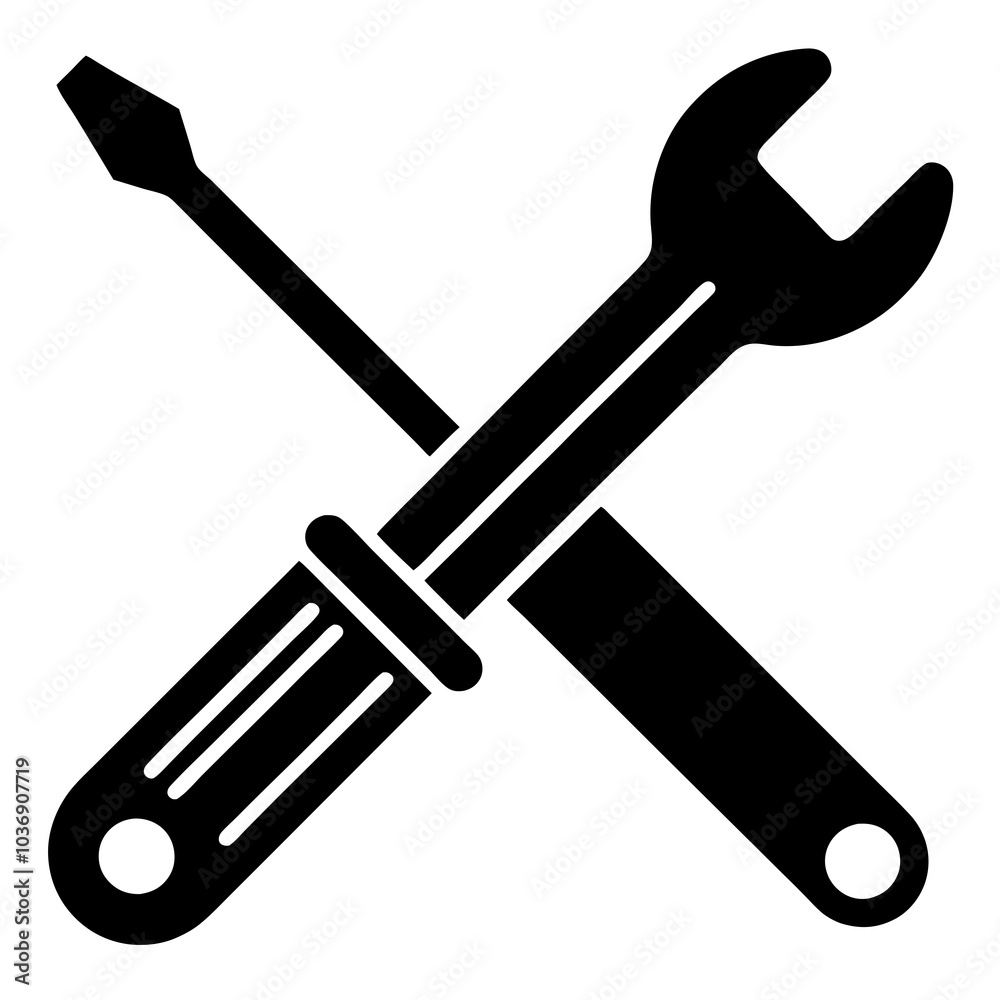 Repair service icon. Wrench and screwdriver outline vector illustration Repair service icon. Wrench and screwdriver outline vector illustration