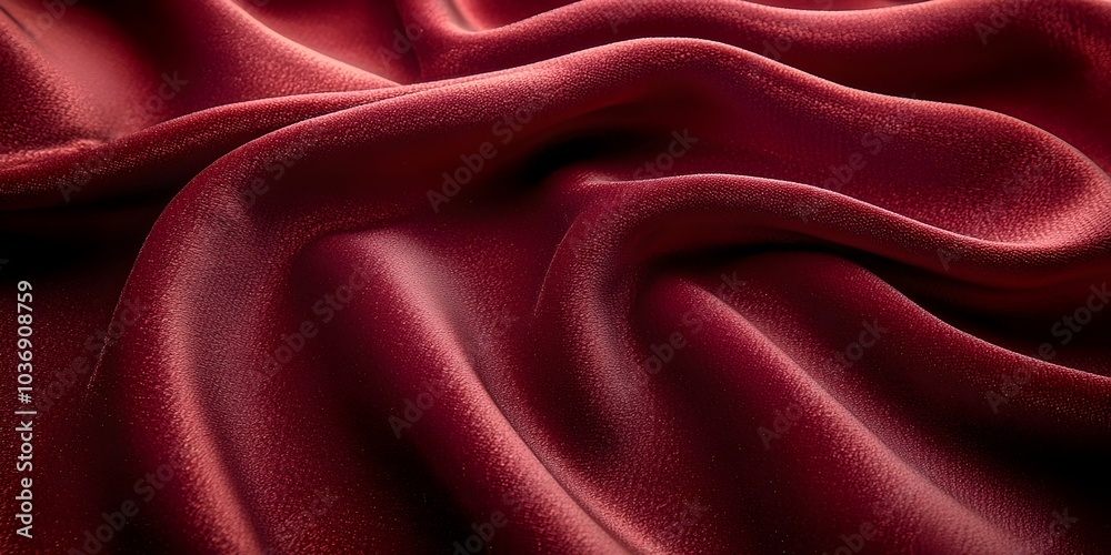 Fototapeta premium Close-up of rich, deep red satin fabric, showcasing its smooth texture and elegant drape, ideal for luxury and fashion-themed projects.