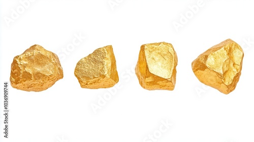 3D illustration Golden stones set on white background