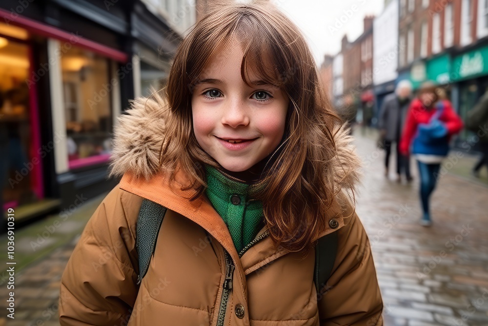 Portrait of a cute smiling little girl on a street in London Portrait of a cute smiling little girl on a street in London