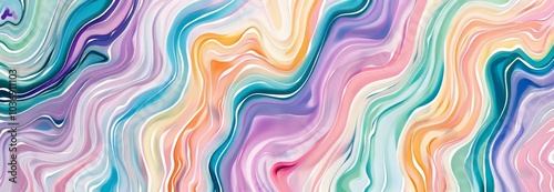 Wavy Colorful Lines and Shapes in Abstract Acrylic Painting Style