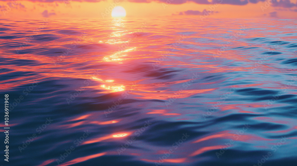 A vibrant sunset reflecting off calm ocean waters, creating a beautiful blend of colors. A vibrant sunset reflecting off calm ocean waters, creating a beautiful blend of colors.
