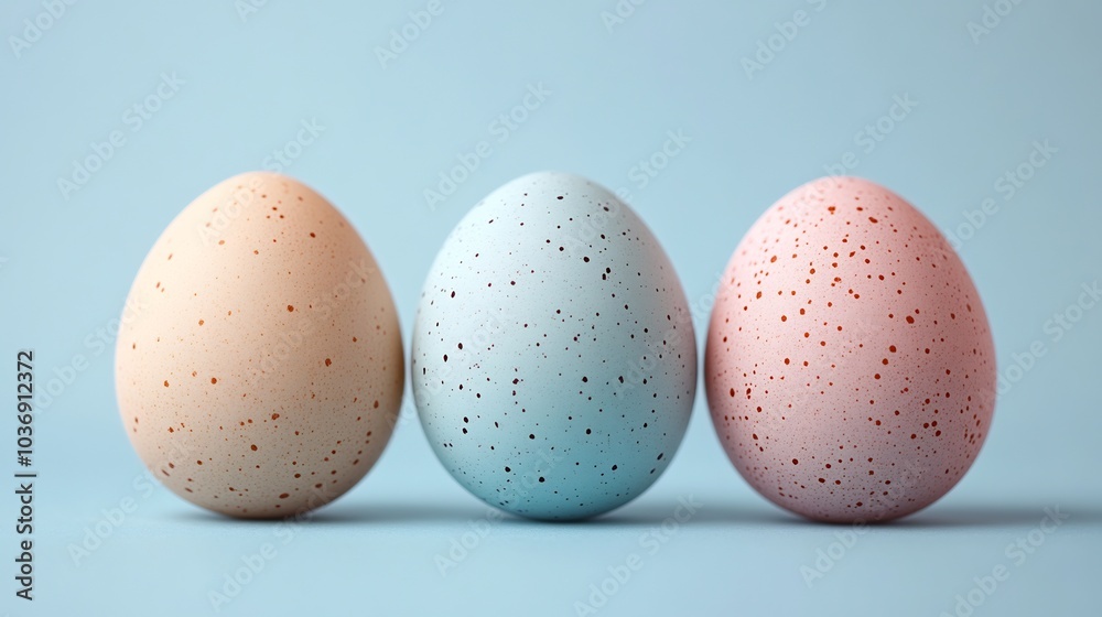 Simple Easter design three lightly colored eggs arranged in a row on a flat pale blue background Minimalist elements add a touch of elegance with space for text or a greeting in the center Simple Easter design three lightly colored eggs arranged in a row on a flat pale blue background Minimalist elements add a touch of elegance with space for text or a greeting in the center