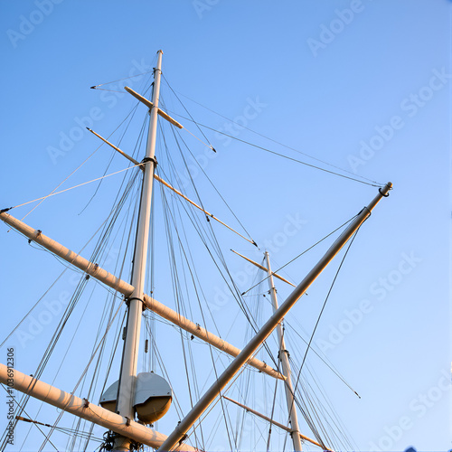 SAILING SHIP - Masts of a sailing ship against the sky photo