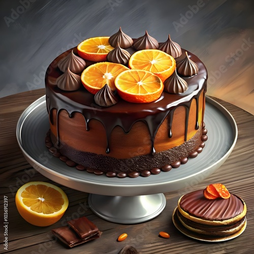 a chocolate cake with chocolate frosting and orange