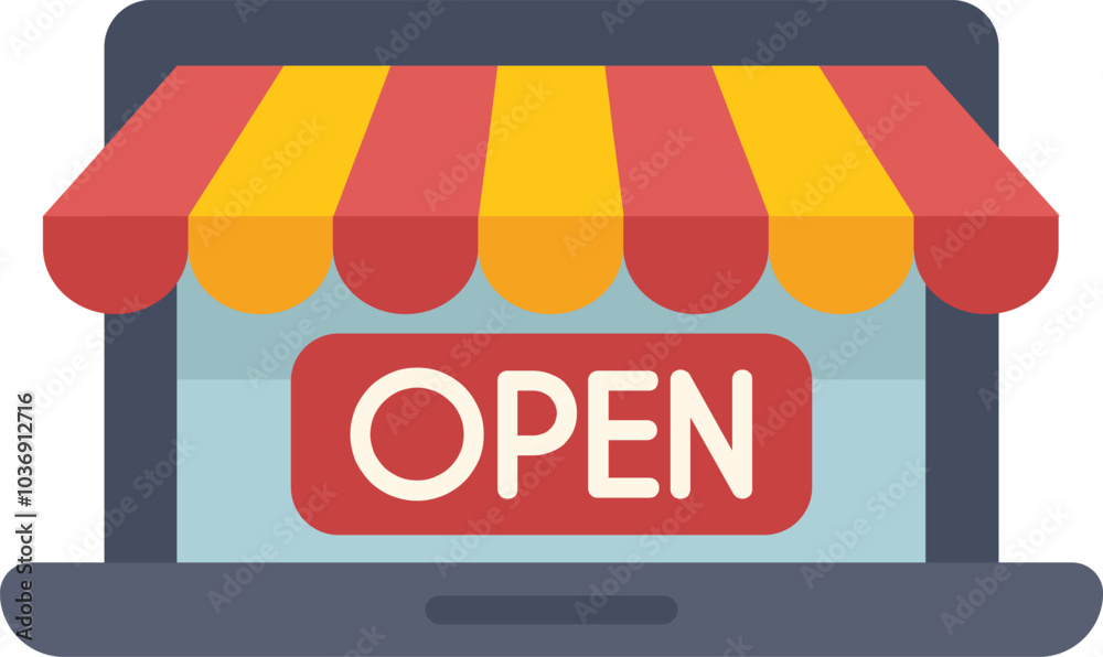 This vector illustration shows the concept of a new online store opening for business This vector illustration shows the concept of a new online store opening for business