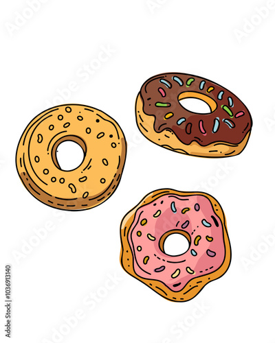 Illustration of a cute donuts decorated with colorful icing