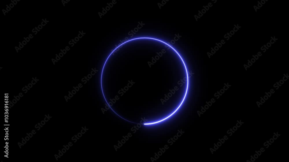 Abstract glowing neon circle black background.