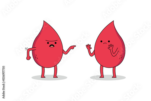 Cute red blood cartoon character arguing doodle