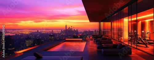 Nighttime gym with neon lights and a dark, moody color palette