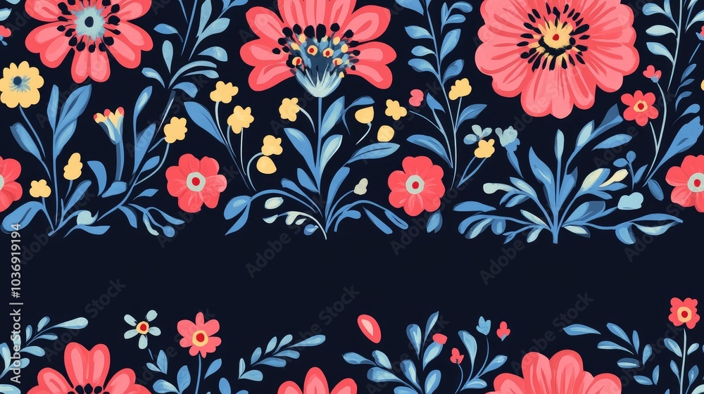 Fototapeta premium Botanical flower ethnic border motif seamless ornament pattern