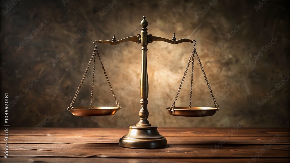 Ancient Greek-inspired bronze judicial scales sit on a worn, dark wood table against a neutral background, surrounded by faint shadows and soft, warm lighting. Ancient Greek-inspired bronze judicial scales sit on a worn, dark wood table against a neutral background, surrounded by faint shadows and soft, warm lighting.