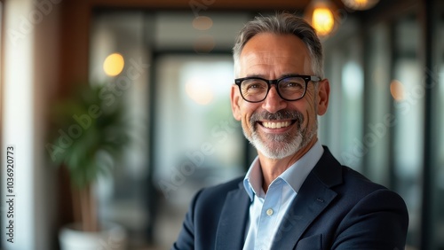 Successful Executive with Charismatic Smile in Stylish Office