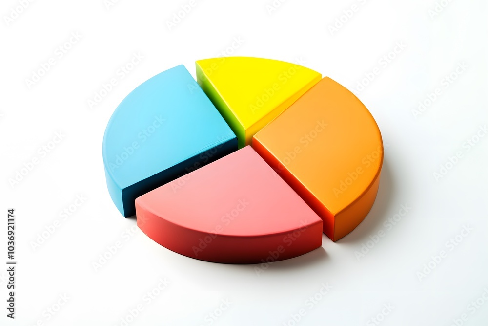 Obraz premium A 3D Pie Chart Divided Into Four Slices of Different Colors
