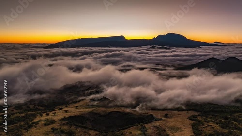 Aerial timelapse video over Le Tampon area on Runion Island photo