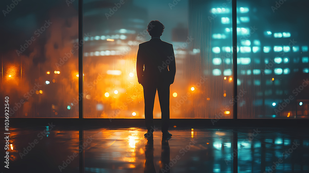 Silhouette of a man financier think about something while standing near office window background with copy space for your text message or advertising content, young male thoughtful rest after briefing Silhouette of a man financier think about something while standing near office window background with copy space for your text message or advertising content, young male thoughtful rest after briefing