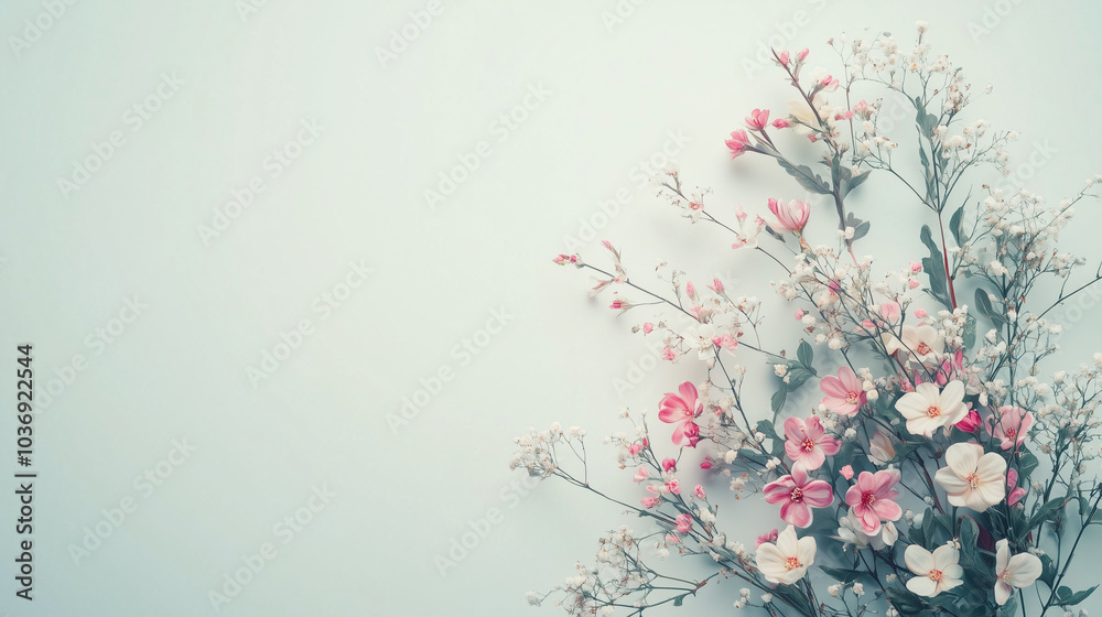Spring fresh colorful flowers on light pastel background.Free space for text Spring fresh colorful flowers on light pastel background.Free space for text