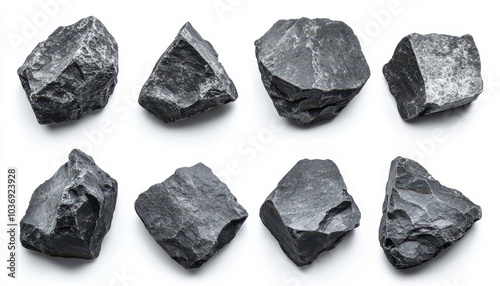 Natural black rocks on a white background for decor or design projects