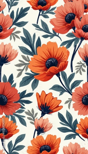 Abstract Floral Pattern with Hand-Drawn Artistic Elements