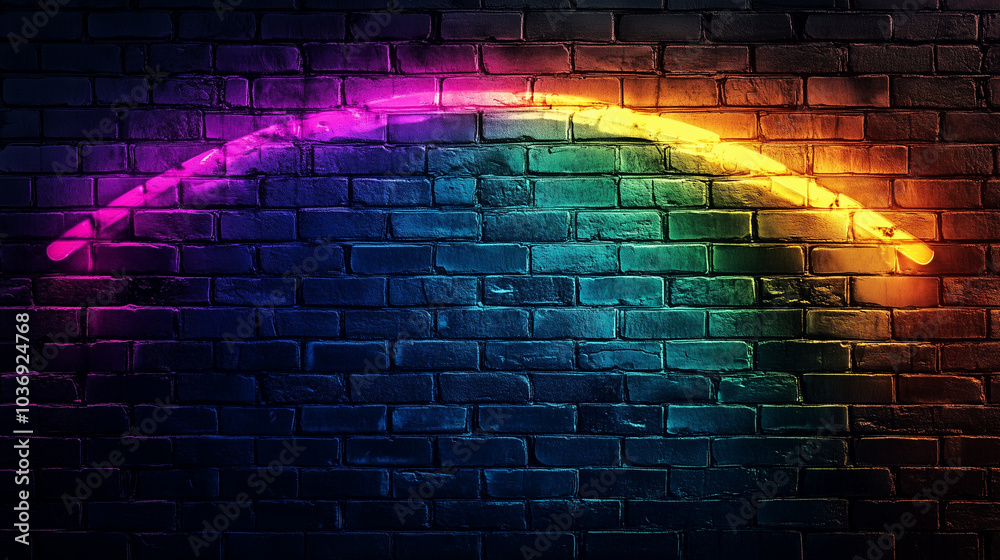 dark brick wall background with neon rainbow