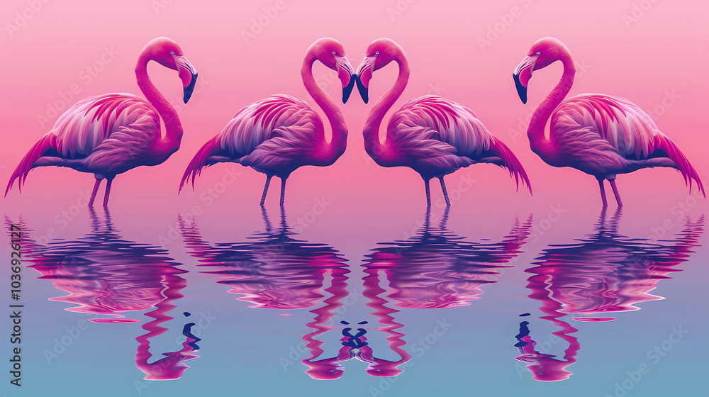 Fototapeta premium Brightly colored flamingos illustration
