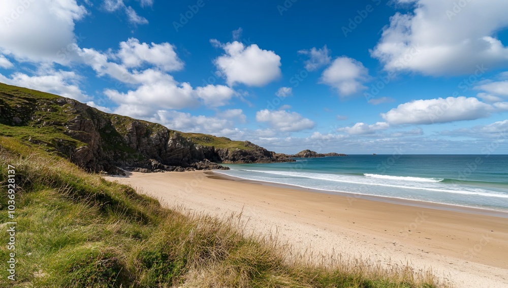 Scenic beach landscape with cliffs and clear blue skies. Scenic beach landscape with cliffs and clear blue skies.