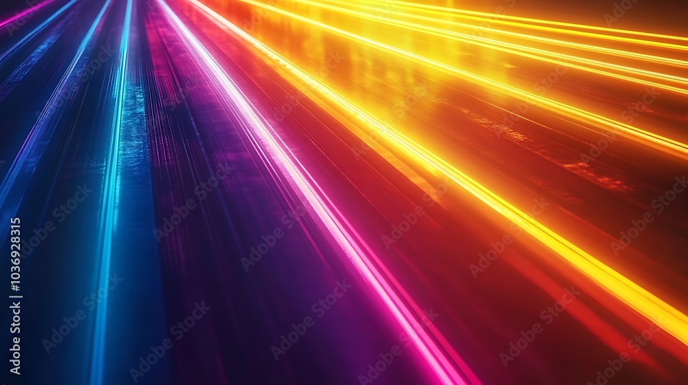 3D render of an abstract background featuring a colorful spectrum with bright neon rays and glowing lines 3D render of an abstract background featuring a colorful spectrum with bright neon rays and glowing lines