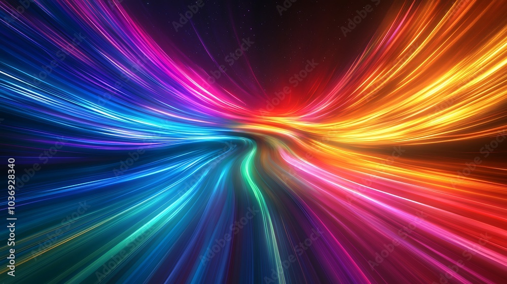 Vibrant abstract background with neon rays and glowing lines creating a colorful spectrum in 3D render style Vibrant abstract background with neon rays and glowing lines creating a colorful spectrum in 3D render style