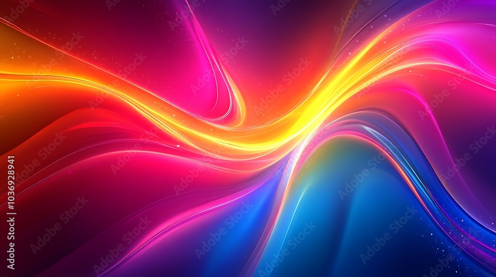 Abstract 3D background with bright neon rays and glowing lines illuminating a colorful spectrum Abstract 3D background with bright neon rays and glowing lines illuminating a colorful spectrum