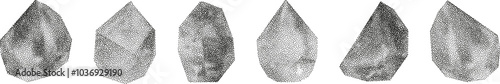 3D vector gradient geometric shapes with noise effect. Cube, cylinder, triangle, rhombus with grainy dot texture.