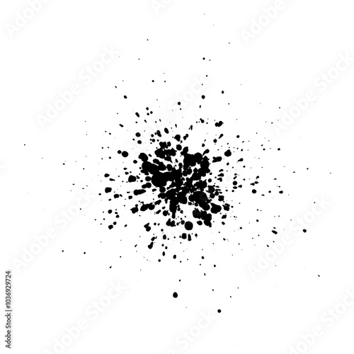 black ink splat, paint splash drops, grunge splatter spray liquid stain element, splat brush design, graphic element isolated on a transparent background