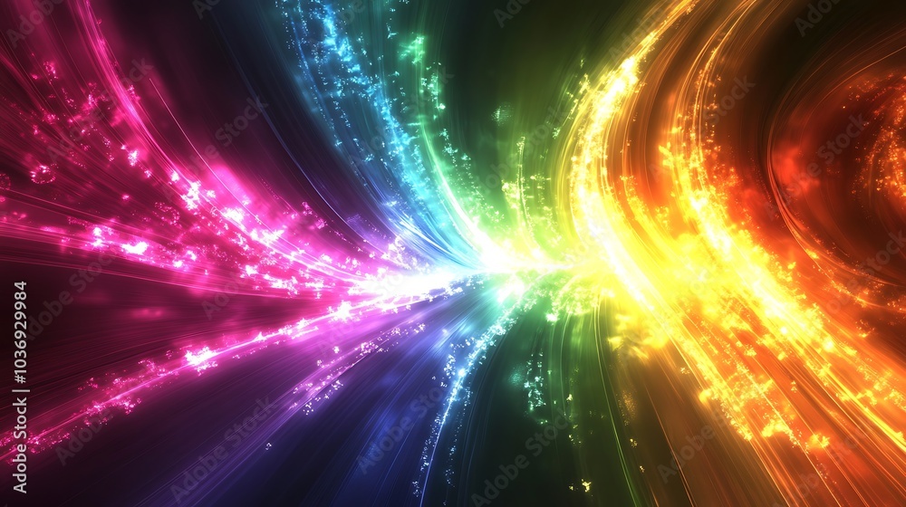 Obraz premium Colorful spectrum of neon rays and glowing lines illuminating an abstract 3D background