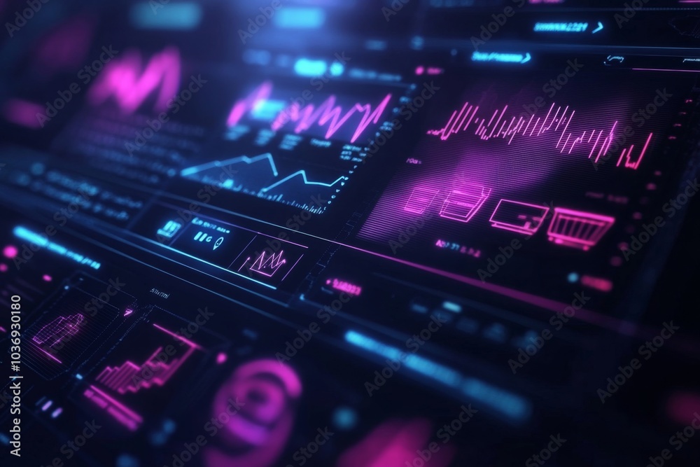 Futuristic Digital Dashboard with Vibrant Neon Lights and Data Visualization Futuristic Digital Dashboard with Vibrant Neon Lights and Data Visualization