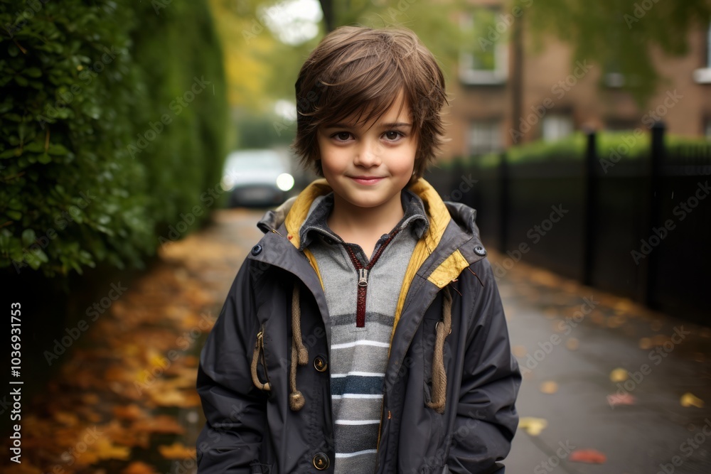 Portrait of a cute little boy on the street in autumn. Portrait of a cute little boy on the street in autumn.