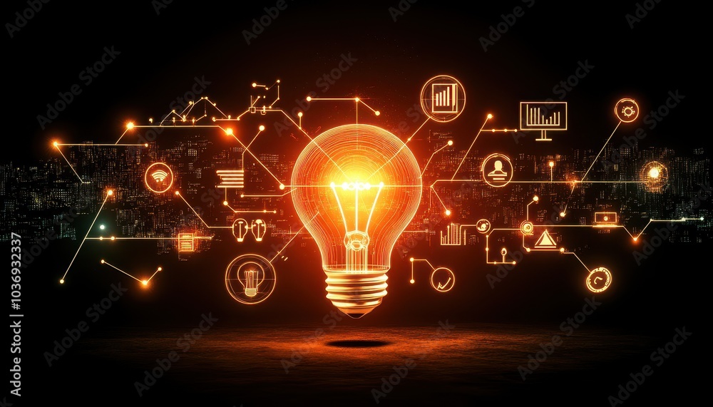 Light bulb design highlights digital marketing for business growth Light bulb design highlights digital marketing for business growth