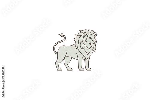 Lion line art, minimalist lion design, white background lion illustration, simple clean lines vector, lion outline art, standing lion line drawing, modern lion artwork, majestic lion line vector, flow