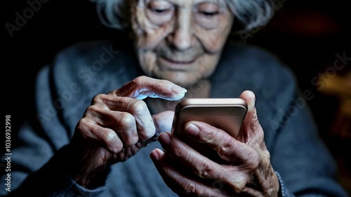 Senior woman using mobile smart phone at home. Elderly people lifestyle concept.
