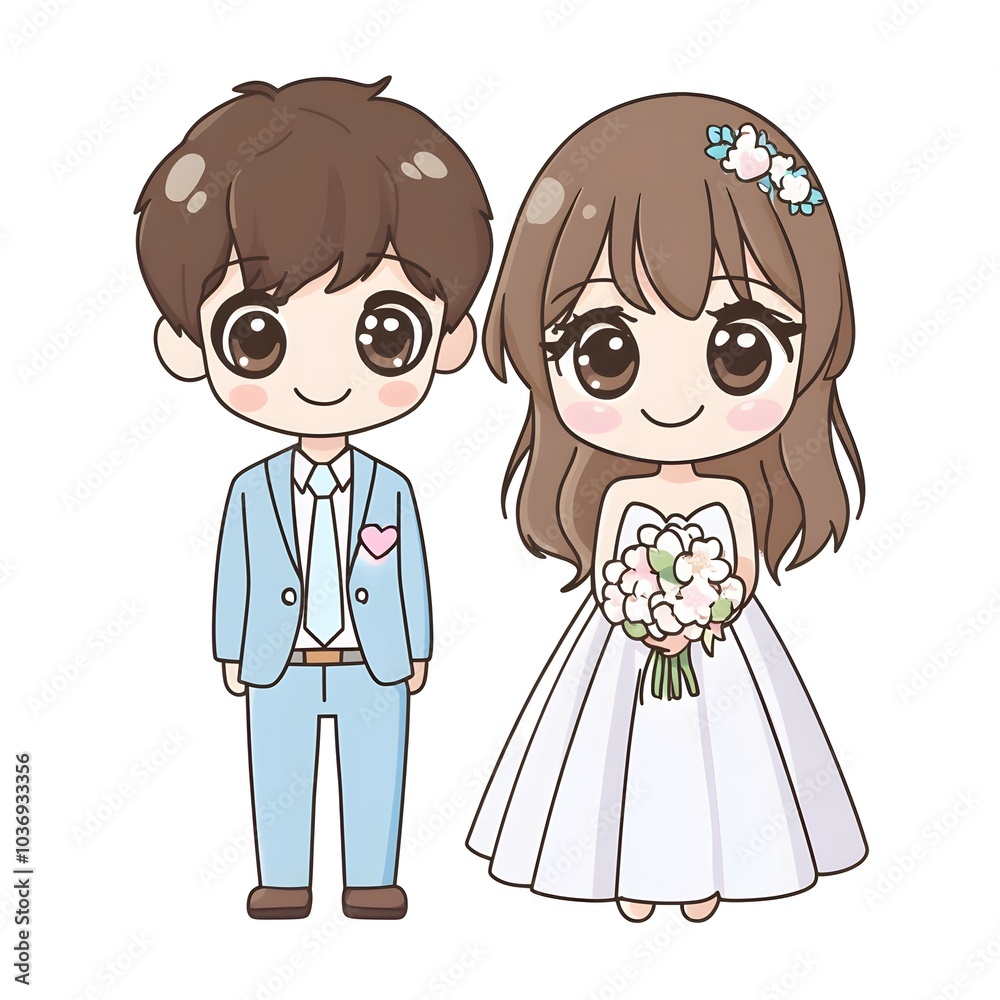 Cute Cartoon Bride and Groom Wedding Illustration Cute Cartoon Bride and Groom Wedding Illustration