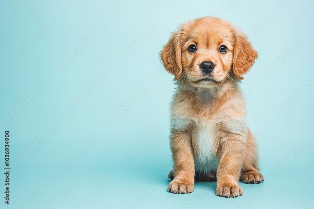 Adorable golden puppy , isolated on white background, , copy space for text, Adorable golden puppy , isolated on white background, , copy space for text,