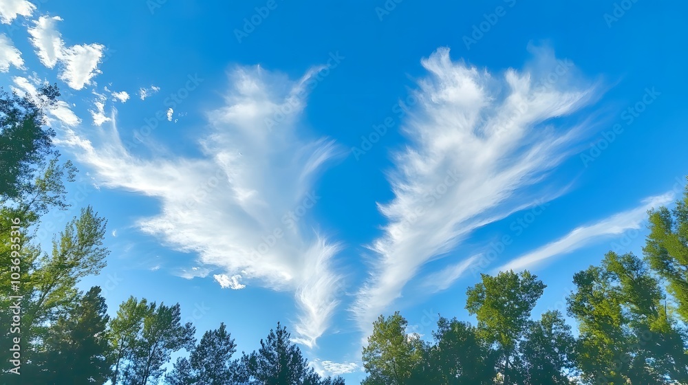 Obraz premium Blue Sky with Cirrus Clouds and Trees