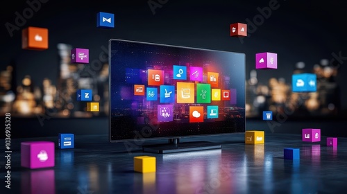 Colorful Digital TV Display with Apps and Icons