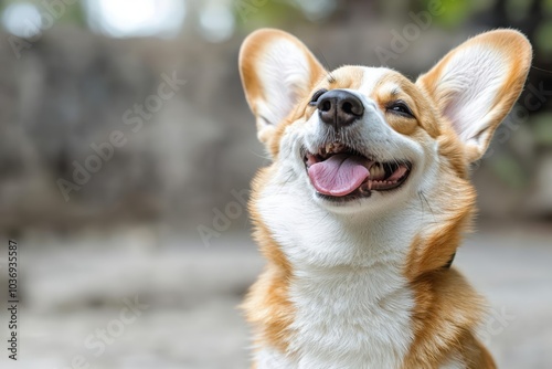 Corgi dog smile and happy in summer sunny day , isolated on white background, , copy space for text,