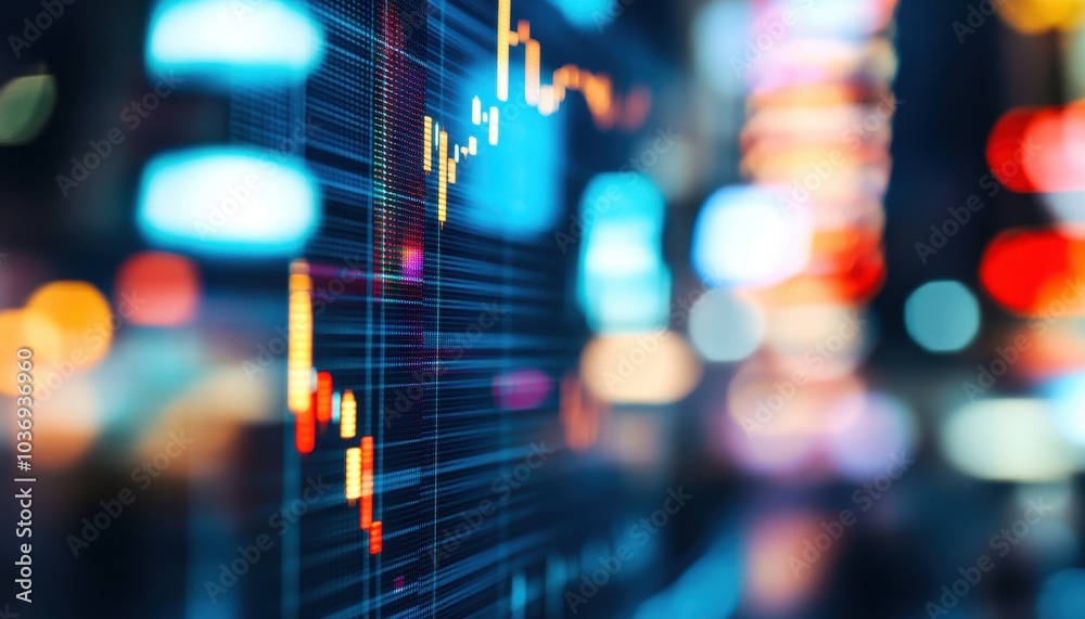 Market chart showcasing rising business stocks and financial growth trends
