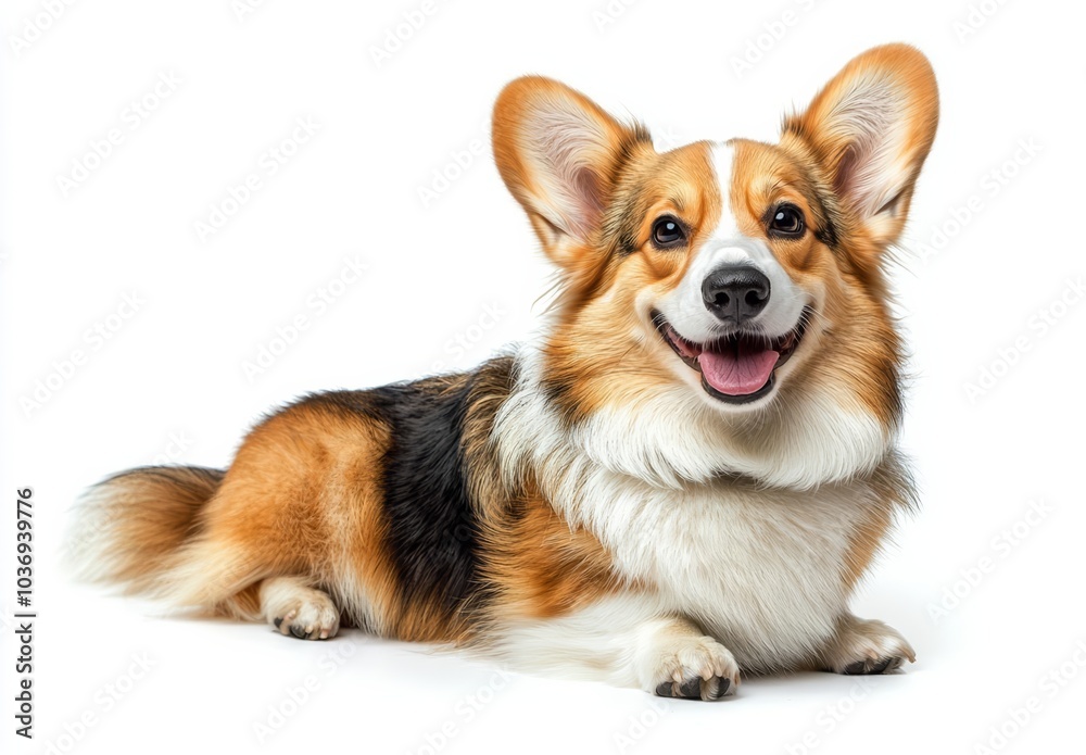 welsh corgi breed dog sitting on a white background , isolated on white background, , copy space for text, welsh corgi breed dog sitting on a white background , isolated on white background, , copy space for text,