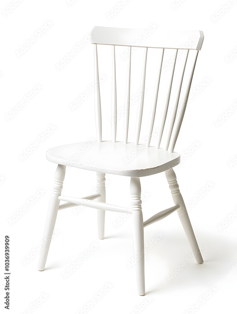 Classic Windsor Chair in Painted White Wood with Modern Finish on White Background