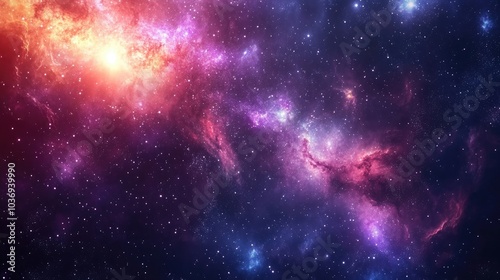 Fototapeta Naklejka Na Ścianę i Meble -  3D cartoon depiction of a background featuring outer space including a galaxy nebula and stars