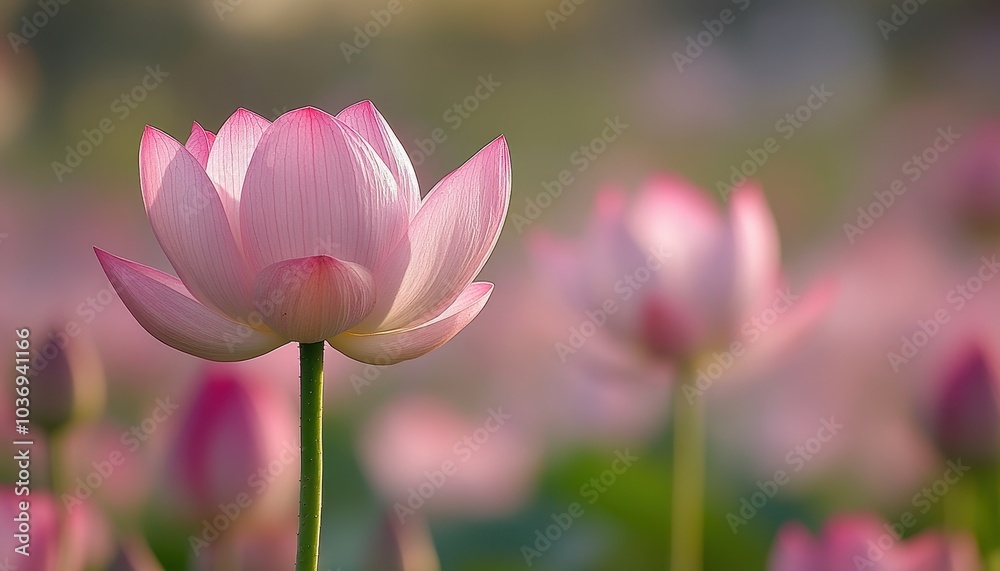 Pink lotus flowers bloom vibrantly in a serene pond at dawn Pink lotus flowers bloom vibrantly in a serene pond at dawn